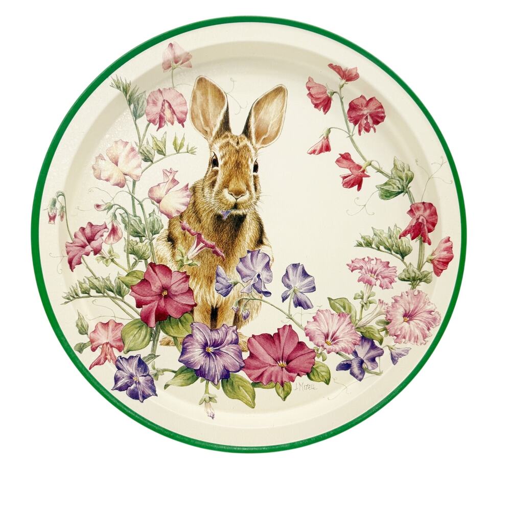 vintage Petunia's Garden metal Serving Display round Tray 1994 Potpourri Designs